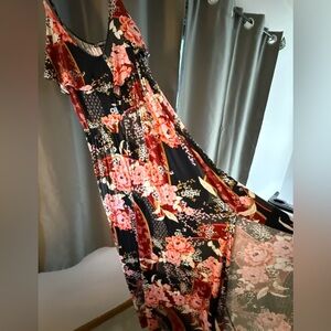 Express Black Maxi Dress with Pink Floral Print